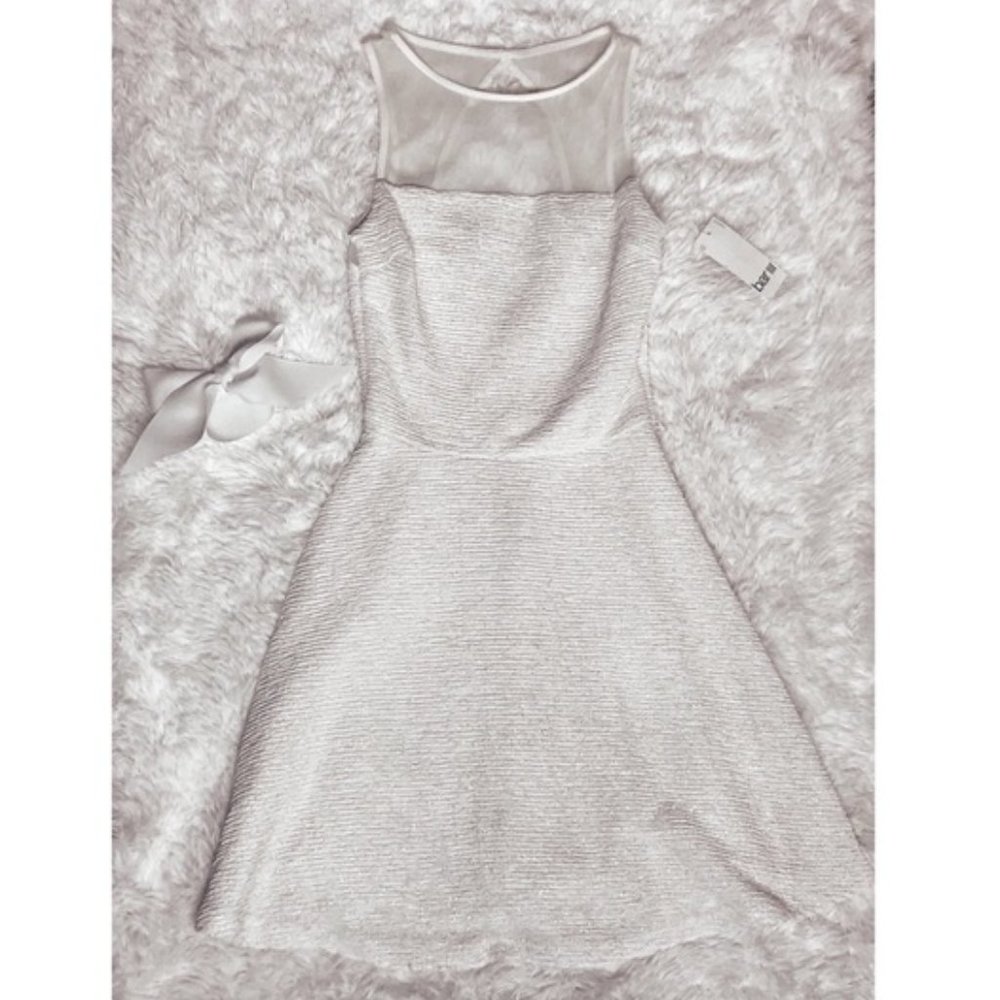 NWT Macy’s Gold Sparkle Sheer Neck Skater Dress